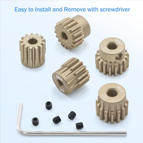 Surpass Hobby USA M0.6 13-17T 7075 Aluminum Pinion Gear Set for 1/10 RC Cars, 3.175mm Bore