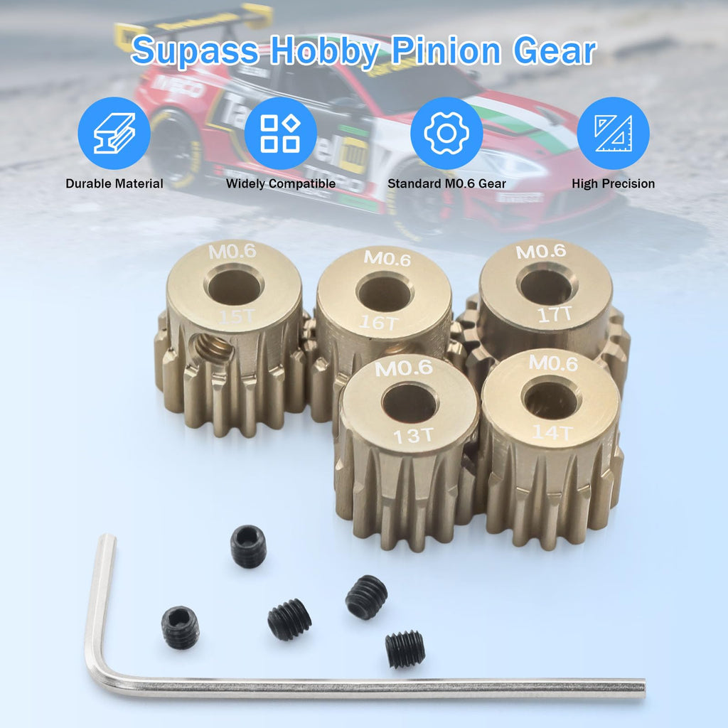 Surpass Hobby USA M0.6 13-17T 7075 Aluminum Pinion Gear Set for 1/10 RC Cars, 3.175mm Bore