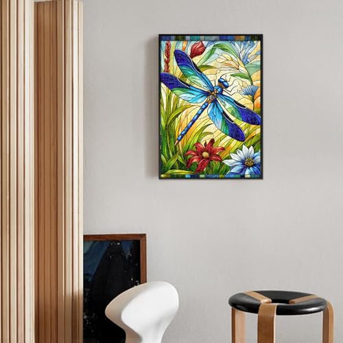 Sutinban 500 Piece Stained Glass Dragonfly Puzzle – Challenging Jigsaw for Adults with Colorful Flower Design