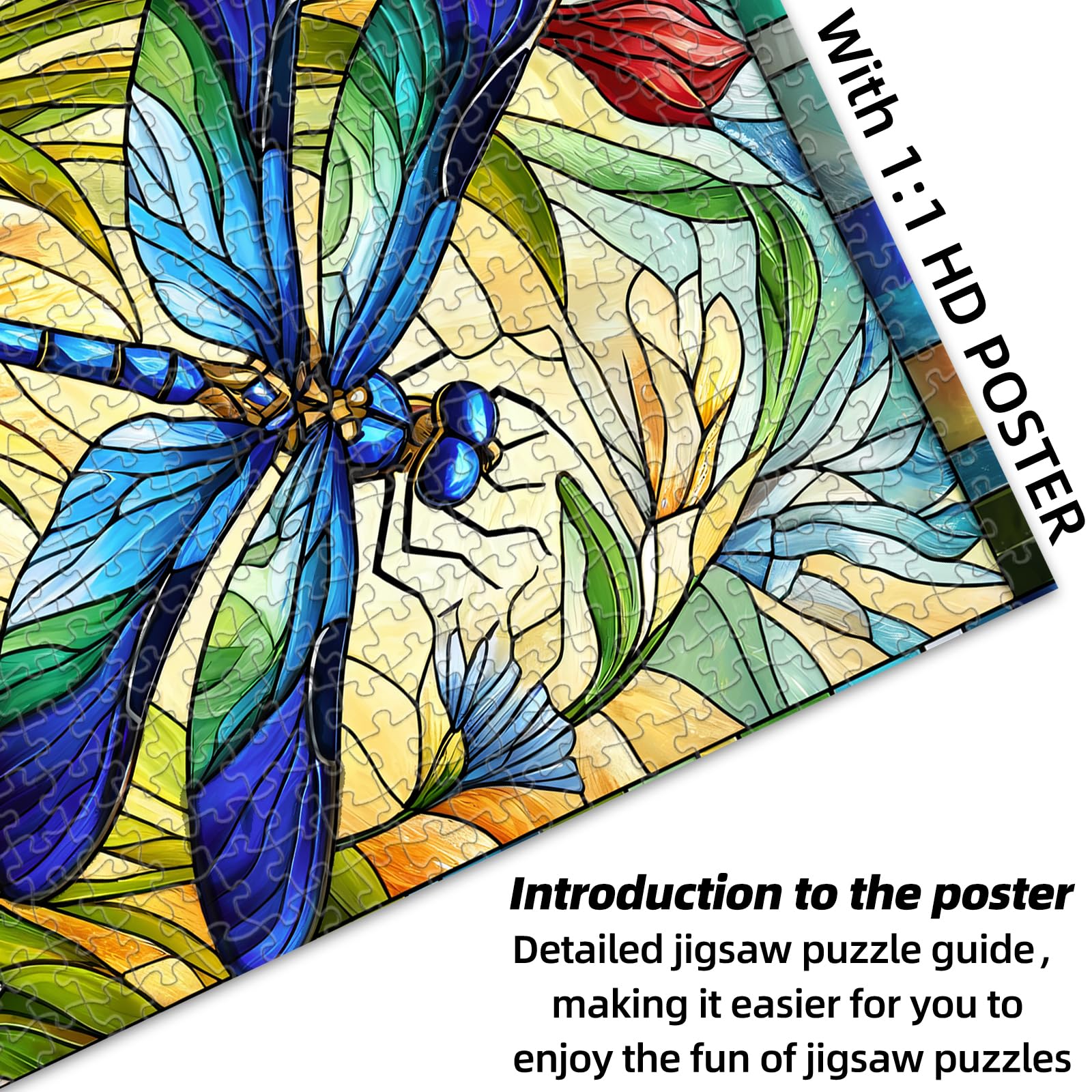 Sutinban 500 Piece Stained Glass Dragonfly Puzzle – Challenging Jigsaw for Adults with Colorful Flower Design