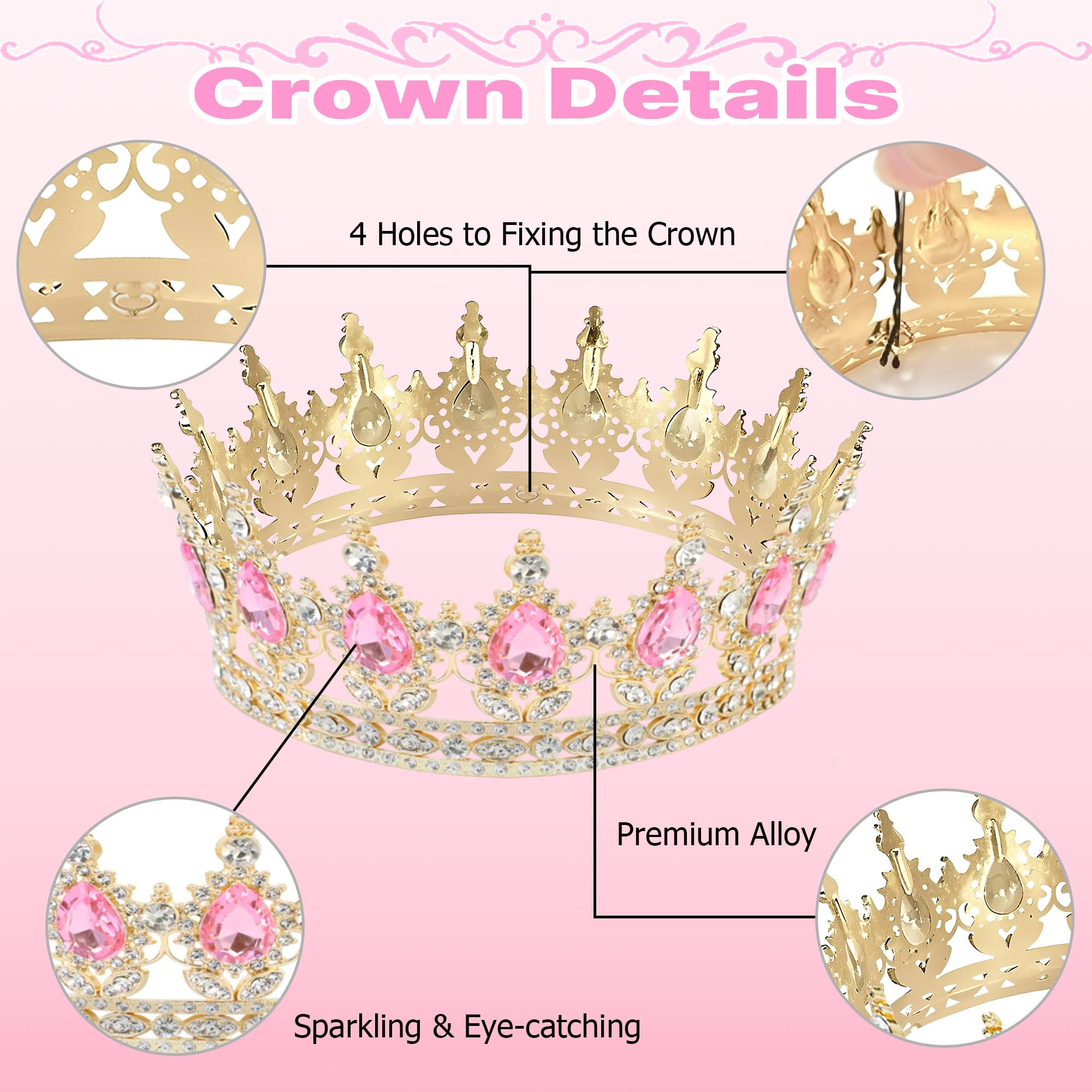 SUTROMA Crown Cake Topper Set – Golden Pink Tiara, Candles & Butterfly Decorations for Birthday or Wedding