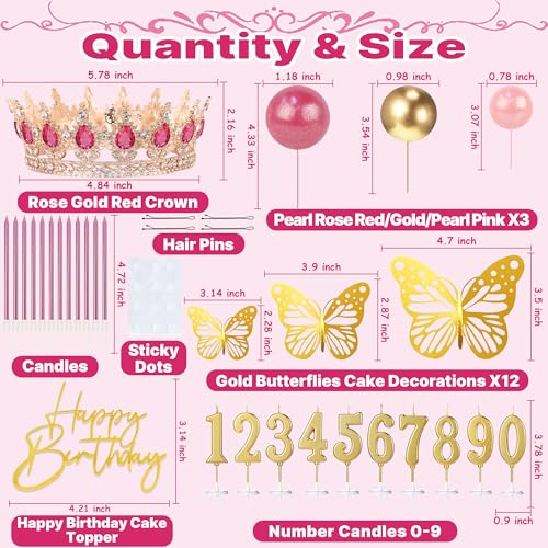 SUTROMA Crown Cake Topper Set – Rose Gold Tiara & Birthday Decorations Kit