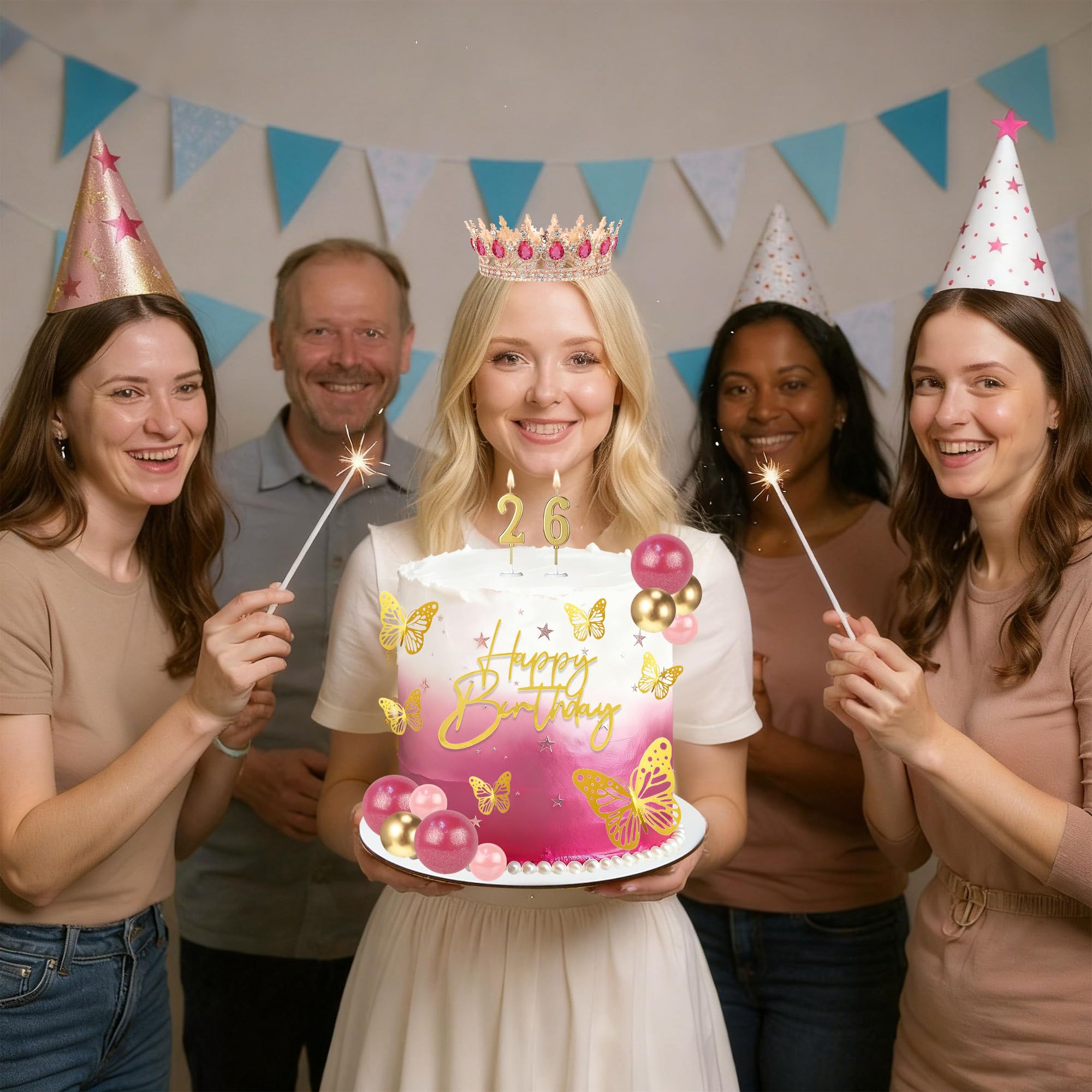 SUTROMA Crown Cake Topper Set – Rose Gold Tiara & Birthday Decorations Kit