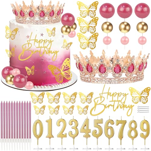 SUTROMA Crown Cake Topper Set – Rose Gold Tiara & Birthday Decorations Kit
