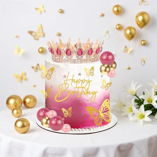 SUTROMA Crown Cake Topper Set – Rose Gold Tiara & Birthday Decorations Kit