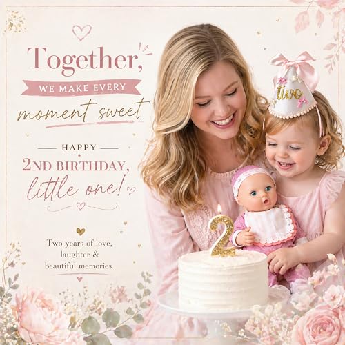 Suvast 2nd Birthday Hat for Baby Girl – Soft Pink Princess Style with Handcrafted Satin Bow & Gold 'Two' Patch