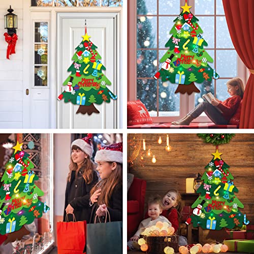 Suweor Upo Felt Christmas Tree Set for Toddlers with LED Lights, 3.2ft Wall Hanging DIY Kit with 29 Ornaments