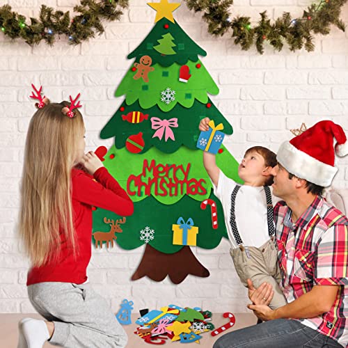 Suweor Upo Felt Christmas Tree Set for Toddlers with LED Lights, 3.2ft Wall Hanging DIY Kit with 29 Ornaments