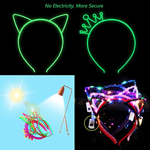 Suyegirl Glow in The Dark Cat Ear Crown Headband for Kids Party Supplies