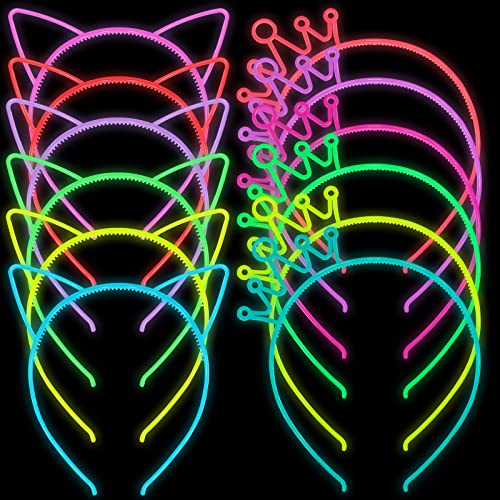Suyegirl Glow in The Dark Cat Ear Crown Headband for Kids Party Supplies