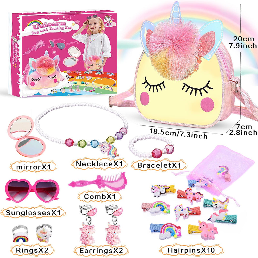 SUYUKI Unicorn Toys for Girls Ages 4-10 – 20 Piece Bag and Jewelry Set
