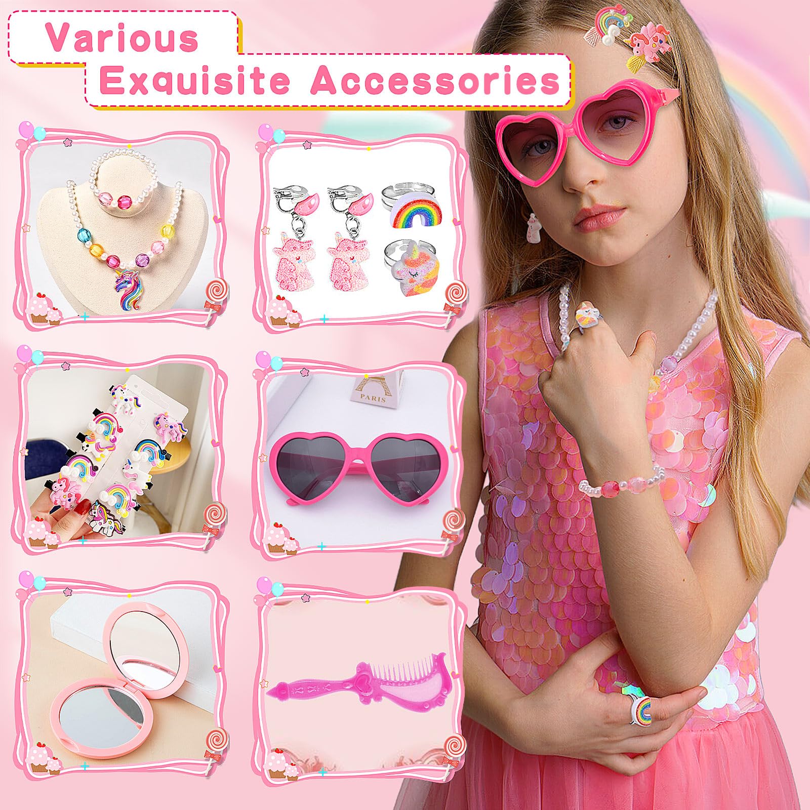 SUYUKI Unicorn Toys for Girls Ages 4-10 – 20 Piece Bag and Jewelry Set