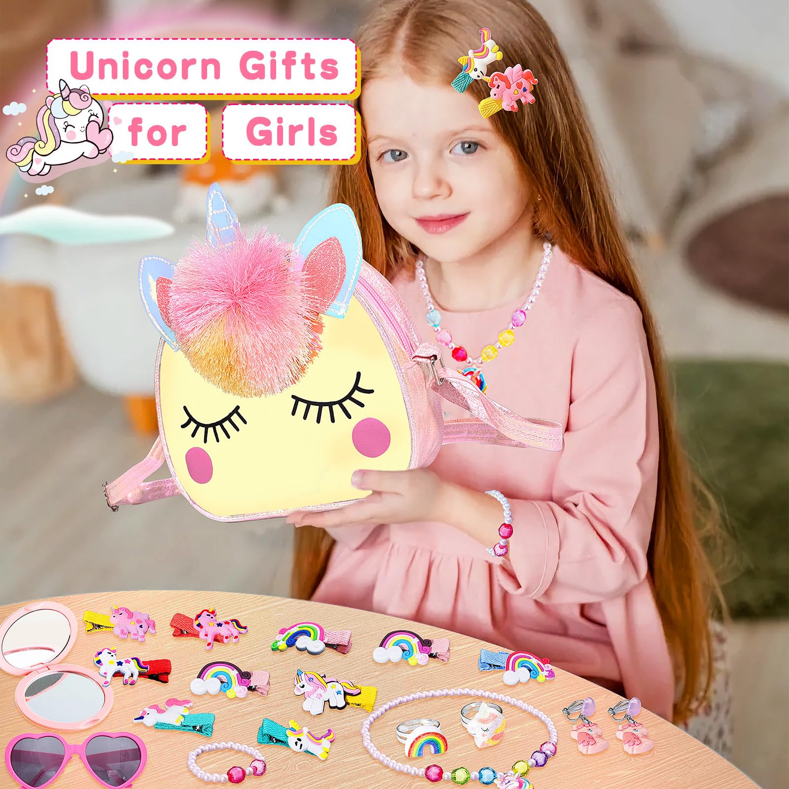 SUYUKI Unicorn Toys for Girls Ages 4-10 – 20 Piece Bag and Jewelry Set
