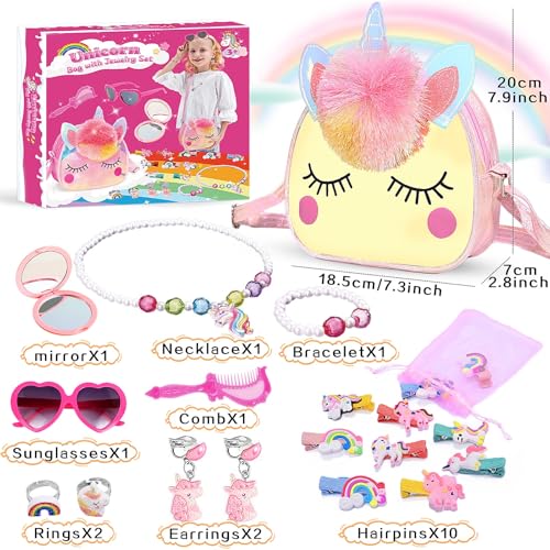 SUYUKI Unicorn Toys for Girls Ages 4-10 – 20 Piece Bag and Jewelry Set
