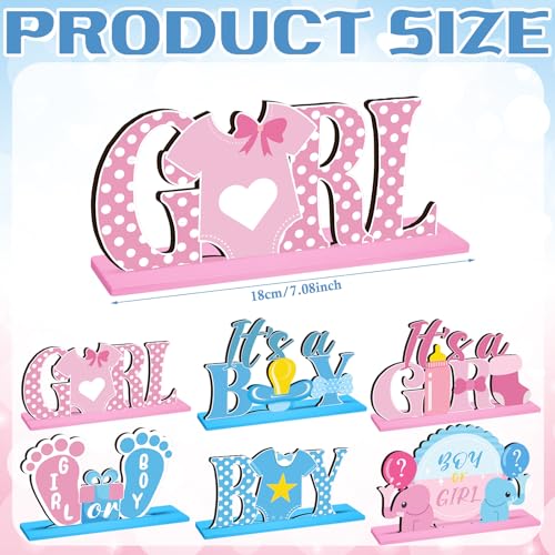 Suzile 6-Piece Wooden Baby Shower Centerpieces – Gender Reveal Table Decor in Blue & Pink for Unisex Parties