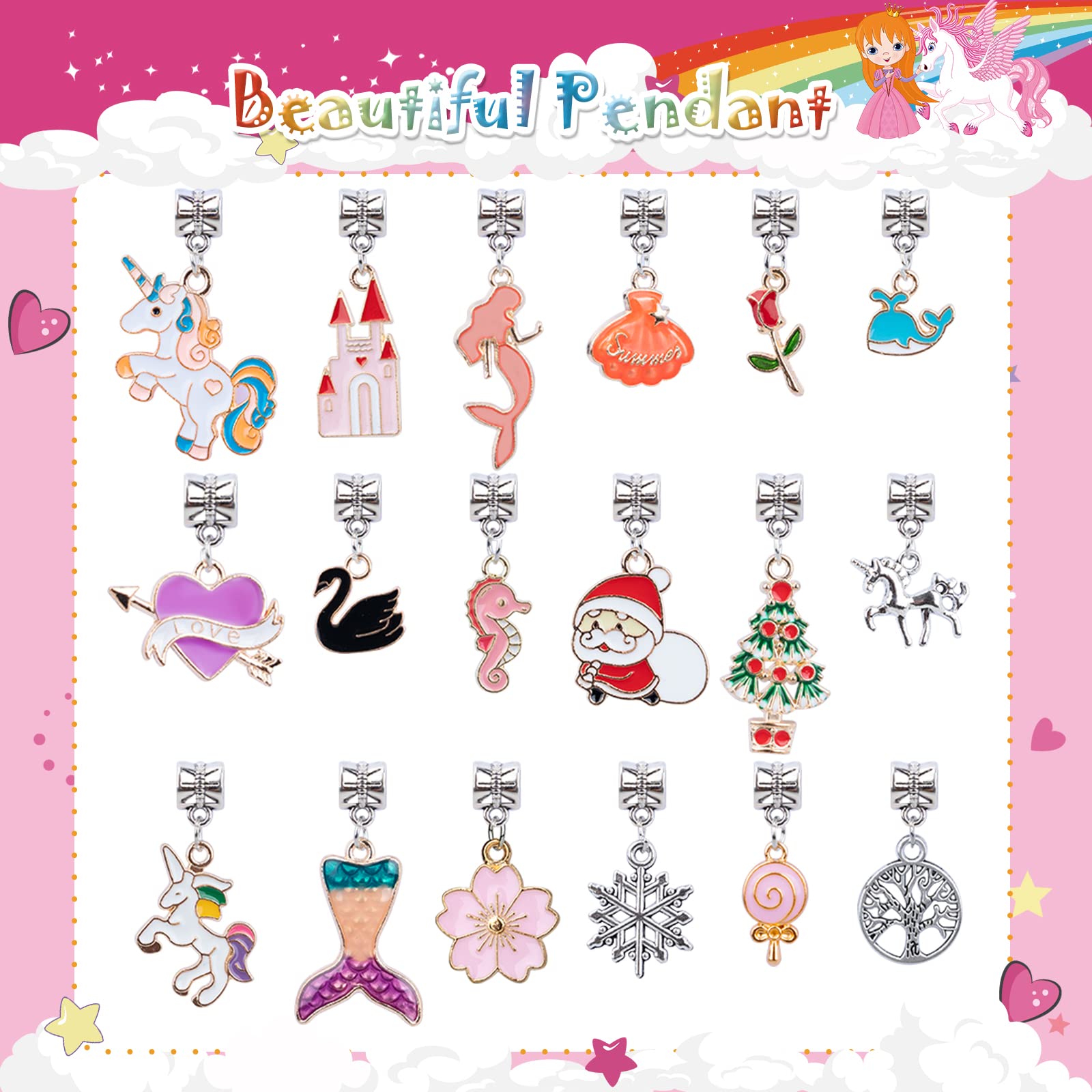 SUZUTOY Bracelet Making Kit for Girls Ages 4-12 - Unicorn Jewelry Craft Set with 18 Beads, 18 Pendants, Adjustable Bracelets, and More