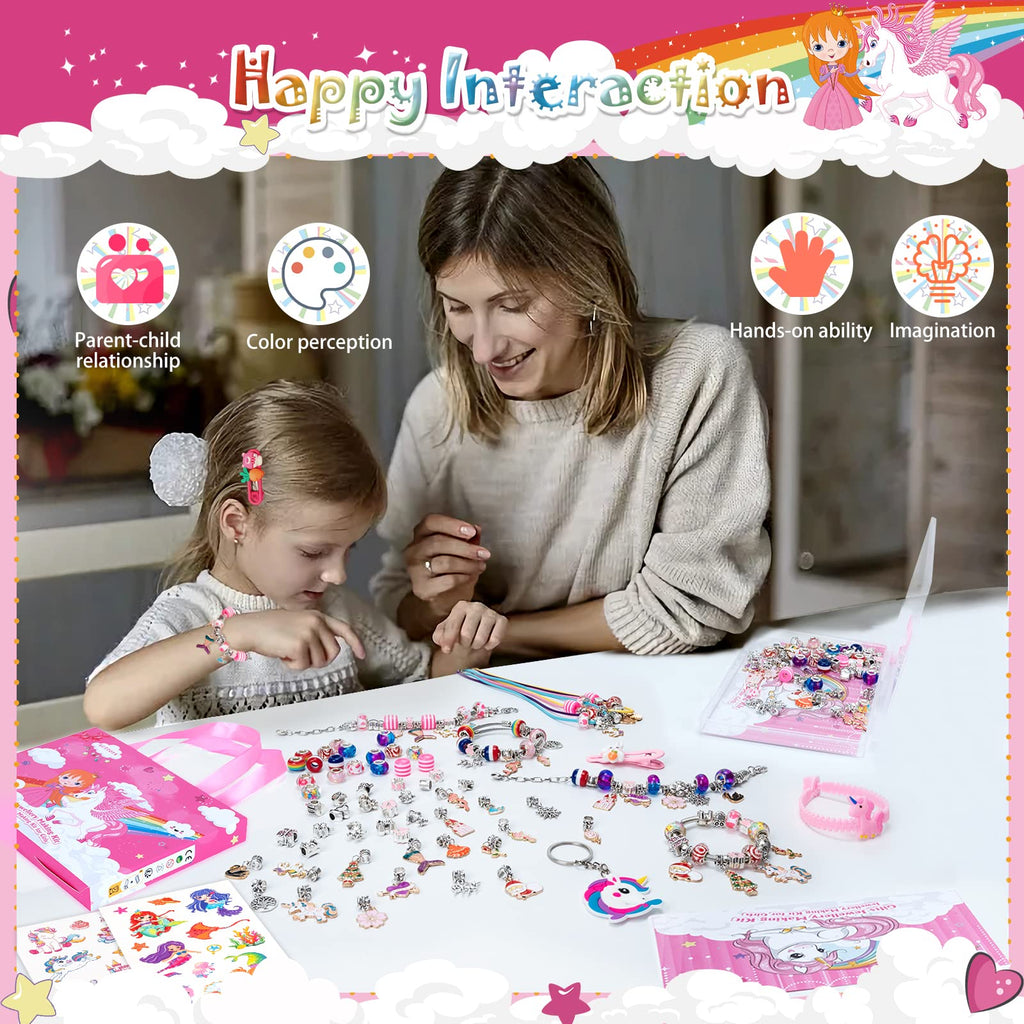 SUZUTOY Bracelet Making Kit for Girls Ages 4-12 - Unicorn Jewelry Craft Set with 18 Beads, 18 Pendants, Adjustable Bracelets, and More