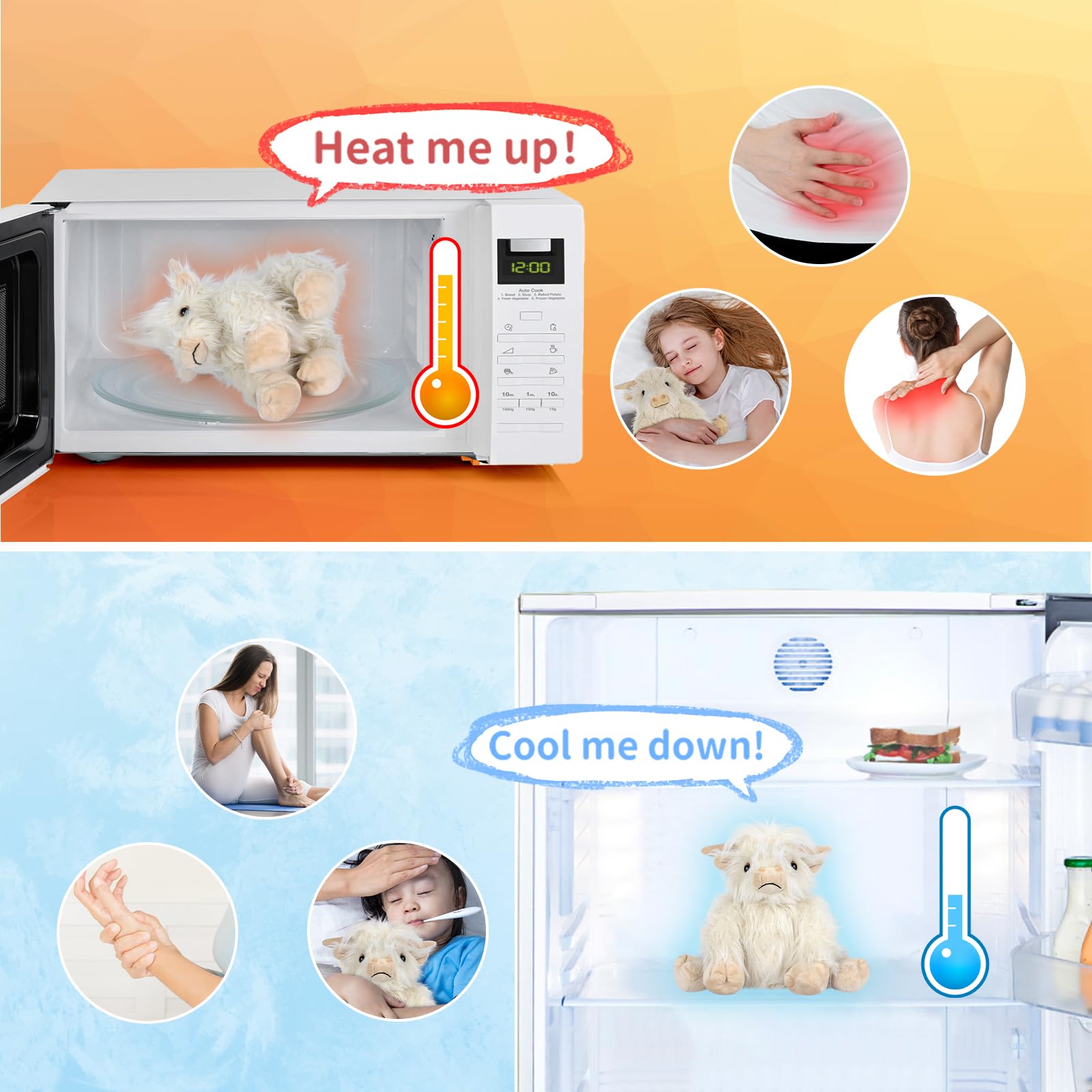 SUZZIPAD White Highland Cow Stuffed Animal – Microwavable Plush Toy for Heat & Cold Therapy