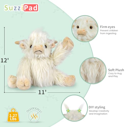 SUZZIPAD White Highland Cow Stuffed Animal – Microwavable Plush Toy for Heat & Cold Therapy