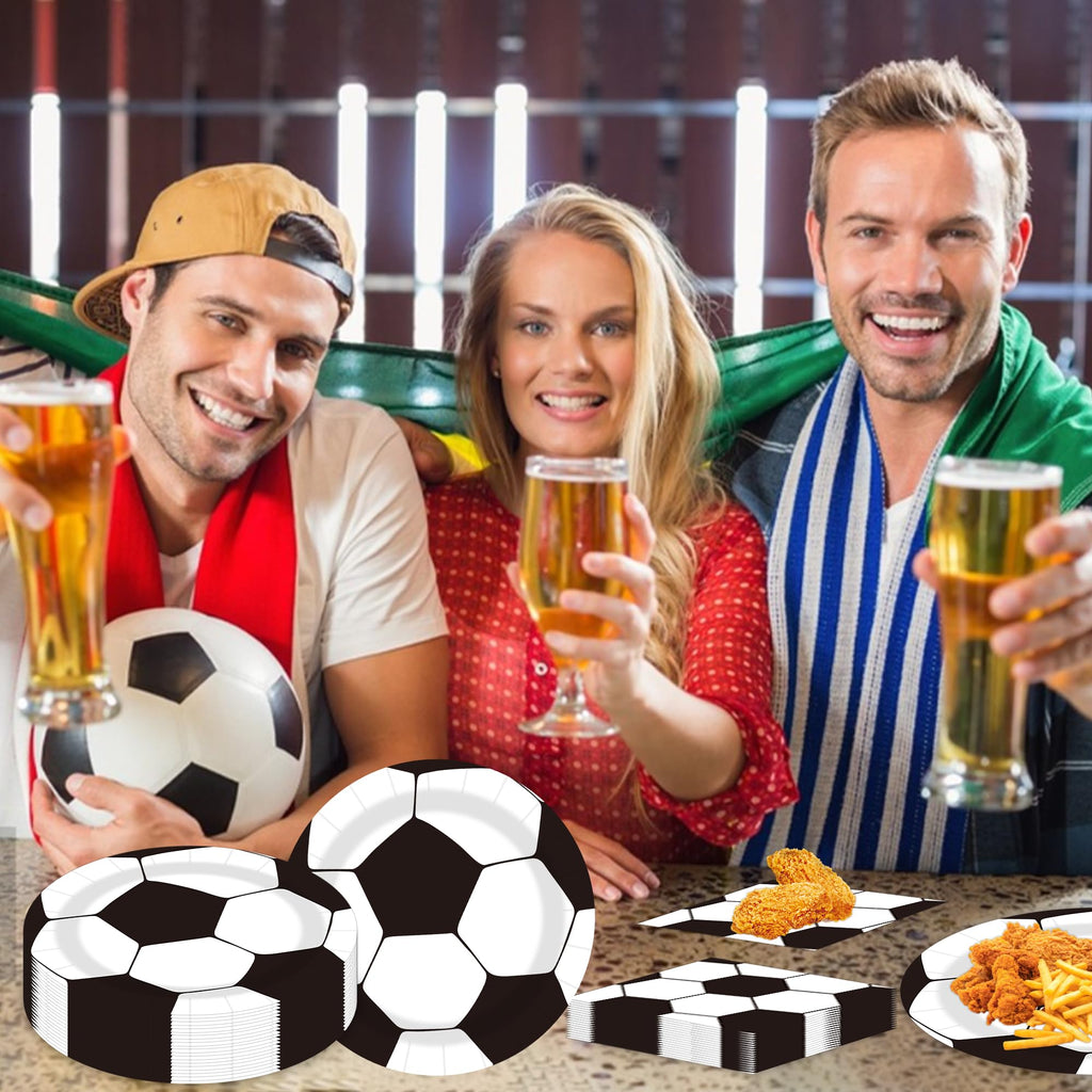 Sveikie 60-Piece Black & White Soccer Party Set – 20 Plates, Napkins & Plastic Forks for 20 Guests