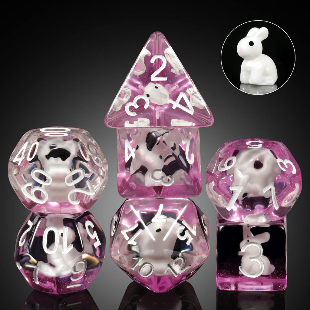 Swan-Themed Resin Dice Set 7-Piece Polyhedral RPG Dice with Velvet Pouch - DNDND