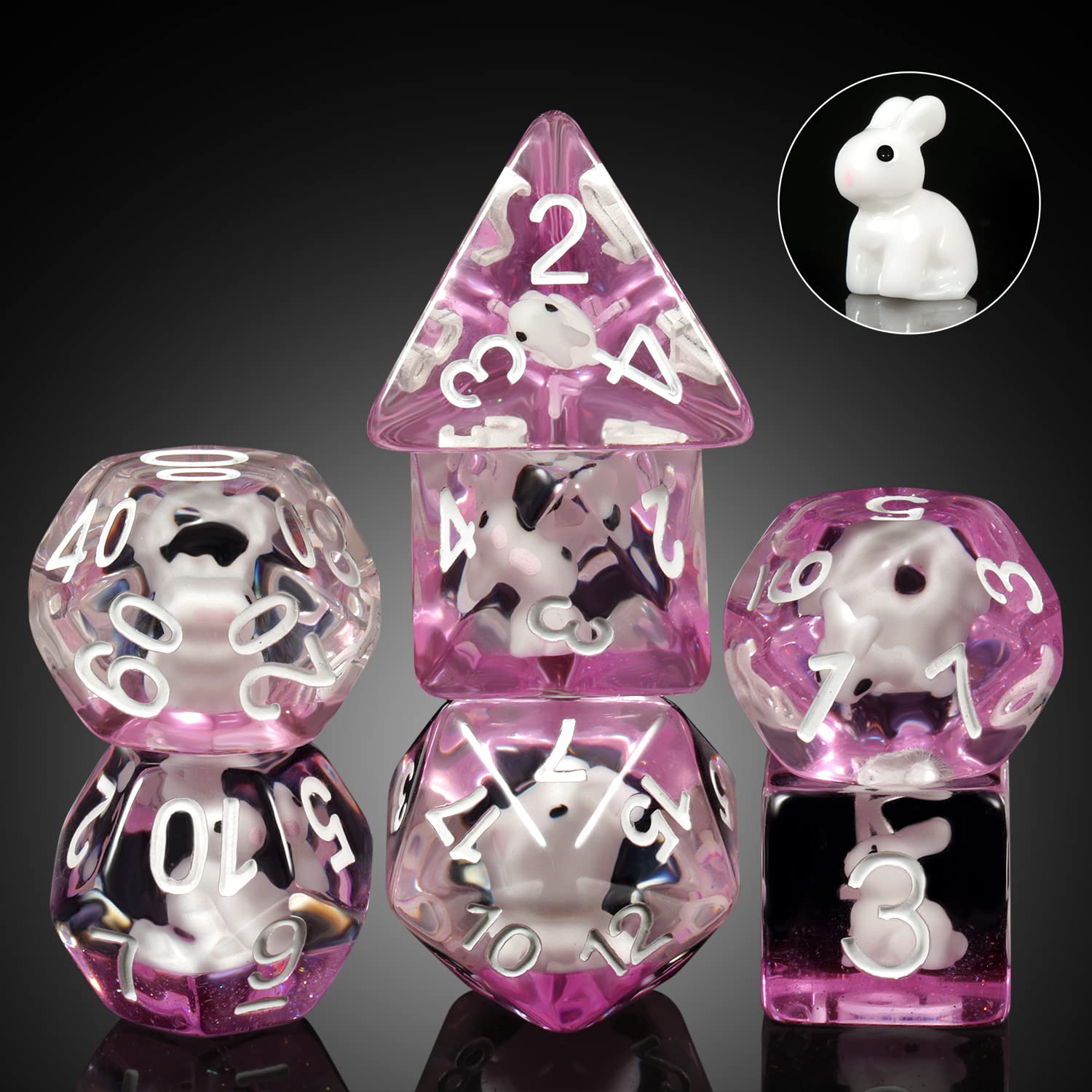 Swan-Themed Resin Dice Set 7-Piece Polyhedral RPG Dice with Velvet Pouch - DNDND