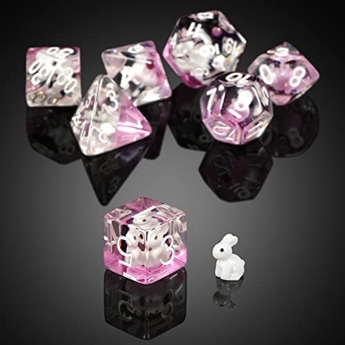 Swan-Themed Resin Dice Set 7-Piece Polyhedral RPG Dice with Velvet Pouch - DNDND