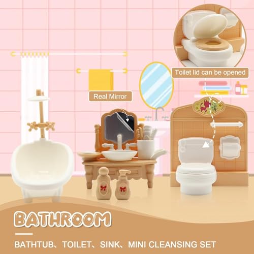 SwankyStyle 36-Piece Dollhouse Furniture Set – 1:12 Scale Miniature for 4 Rooms with Cat & Dog, Beige