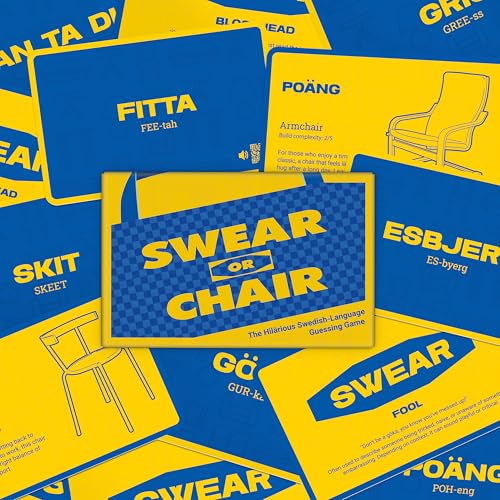 Swear or Chair – Hilarious Adult Party Game – Guess Scandinavian Swear Words vs Furniture Names – 56 Cards – Ages 18+