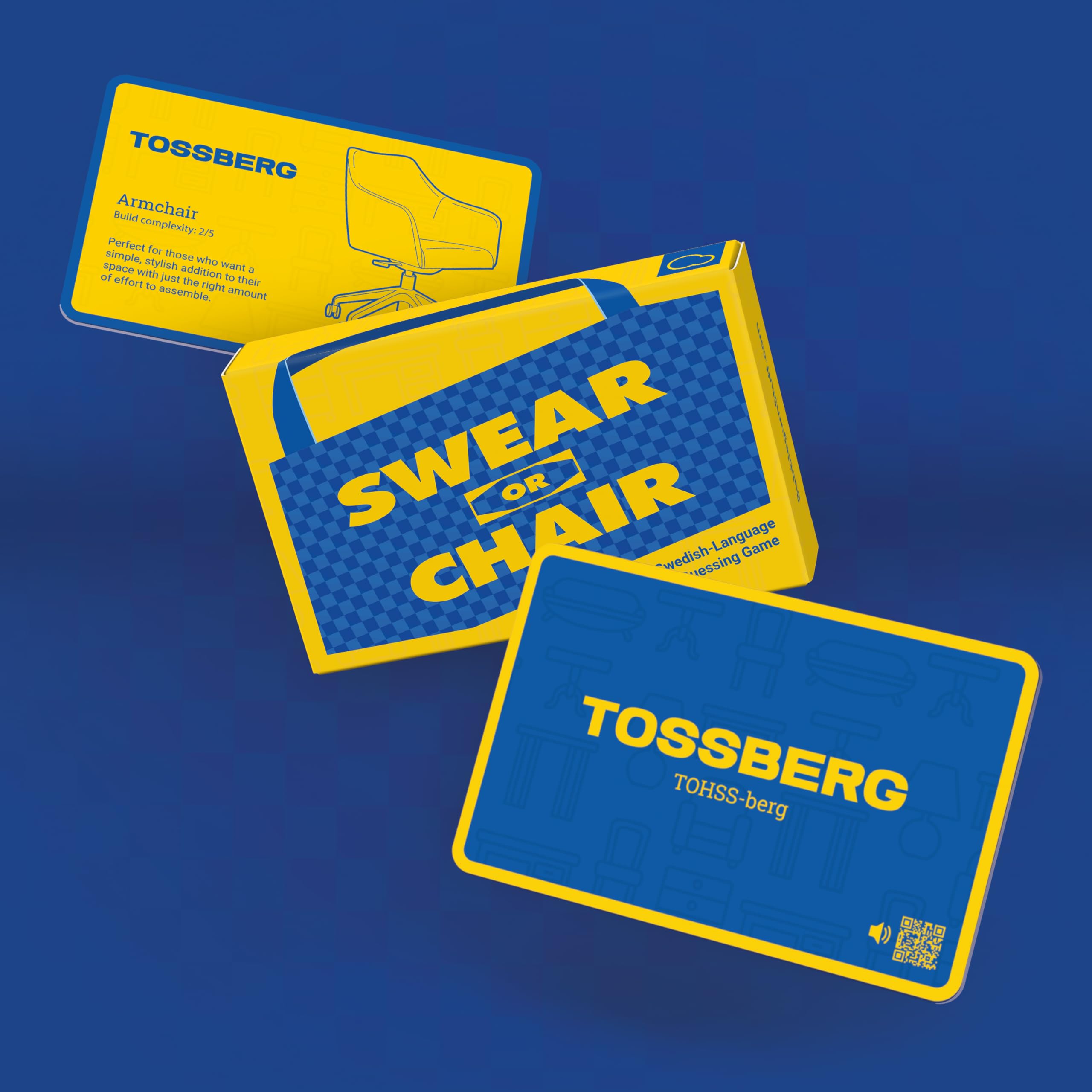 Swear or Chair – Hilarious Adult Party Game – Guess Scandinavian Swear Words vs Furniture Names – 56 Cards – Ages 18+