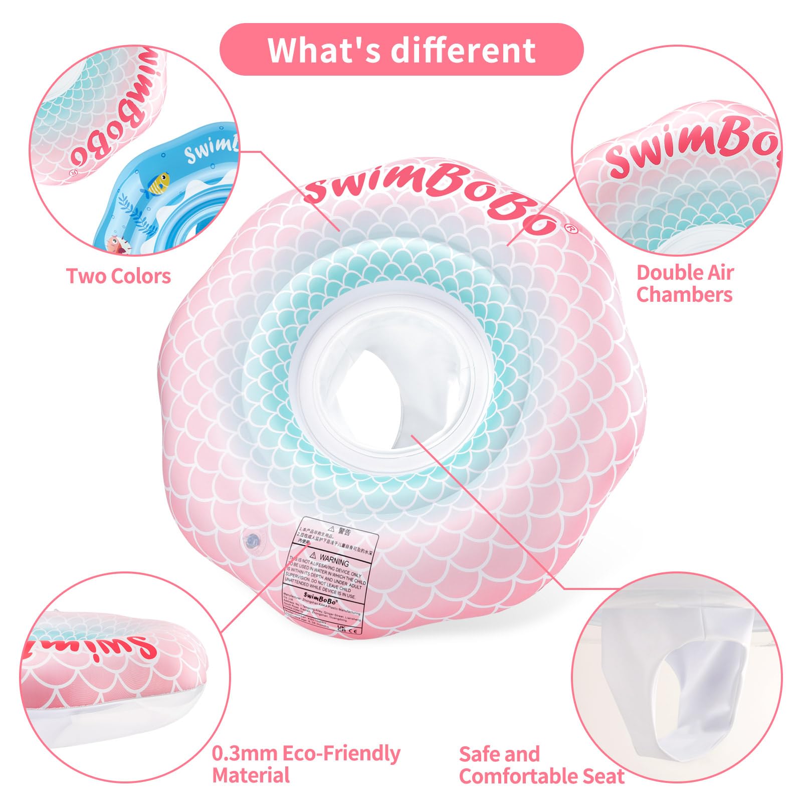 Swimbobo Inflatable Baby Swimming Float – Pink Mermaid for Ages 6–36 Months