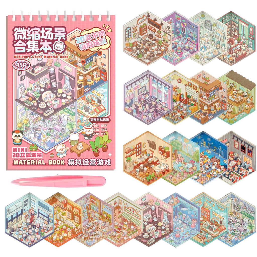 SWIMDOG 20 Sets DIY 3D House Sticker Scenes for Adults - Cute Reusable Peel-and-Stick Craft Set for Stress Relief, Party Favors, and Gifts
