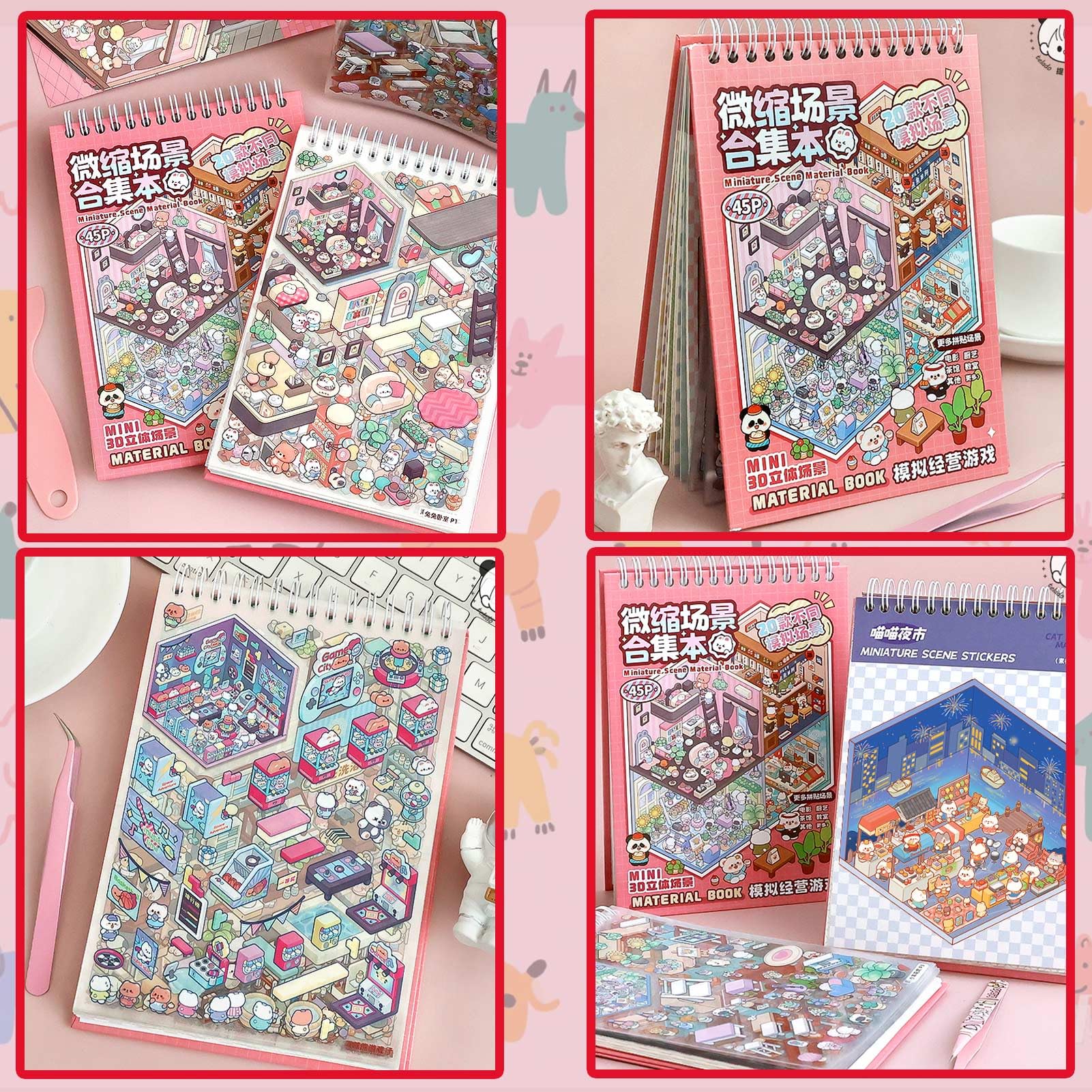 SWIMDOG 20 Sets DIY 3D House Sticker Scenes for Adults - Cute Reusable Peel-and-Stick Craft Set for Stress Relief, Party Favors, and Gifts