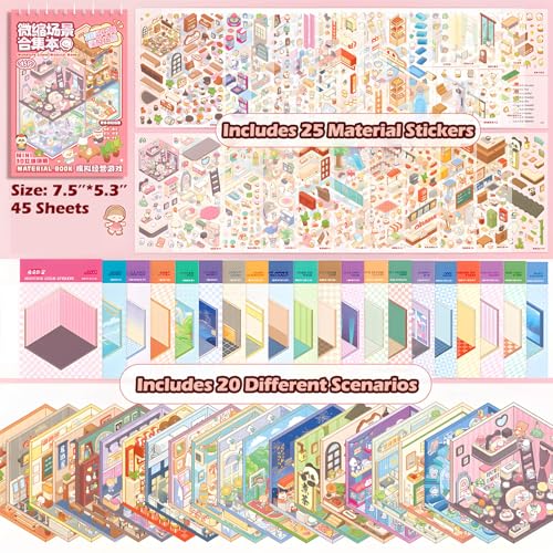 SWIMDOG 20 Sets DIY 3D House Sticker Scenes for Adults - Cute Reusable Peel-and-Stick Craft Set for Stress Relief, Party Favors, and Gifts