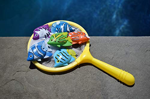 SWIMLINE Fish Catch Game Dive Toys 6-Pack - Weighted Underwater Fish with Net for Pool & Bath
