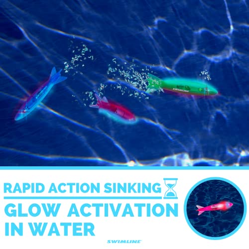 Swimline LED Dive Toys 3-Pack - Glowing Torpedo Light-Up Underwater Retrieval Game for Pool & Bath