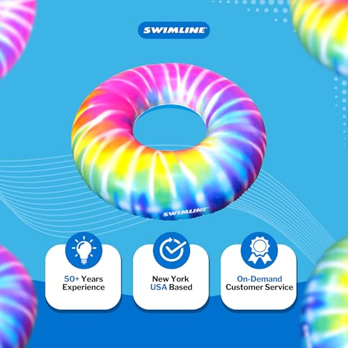 Swimline Tie Dye Spiral Pool Ring – 42-Inch Inflatable Vinyl Float for Adults & Teens