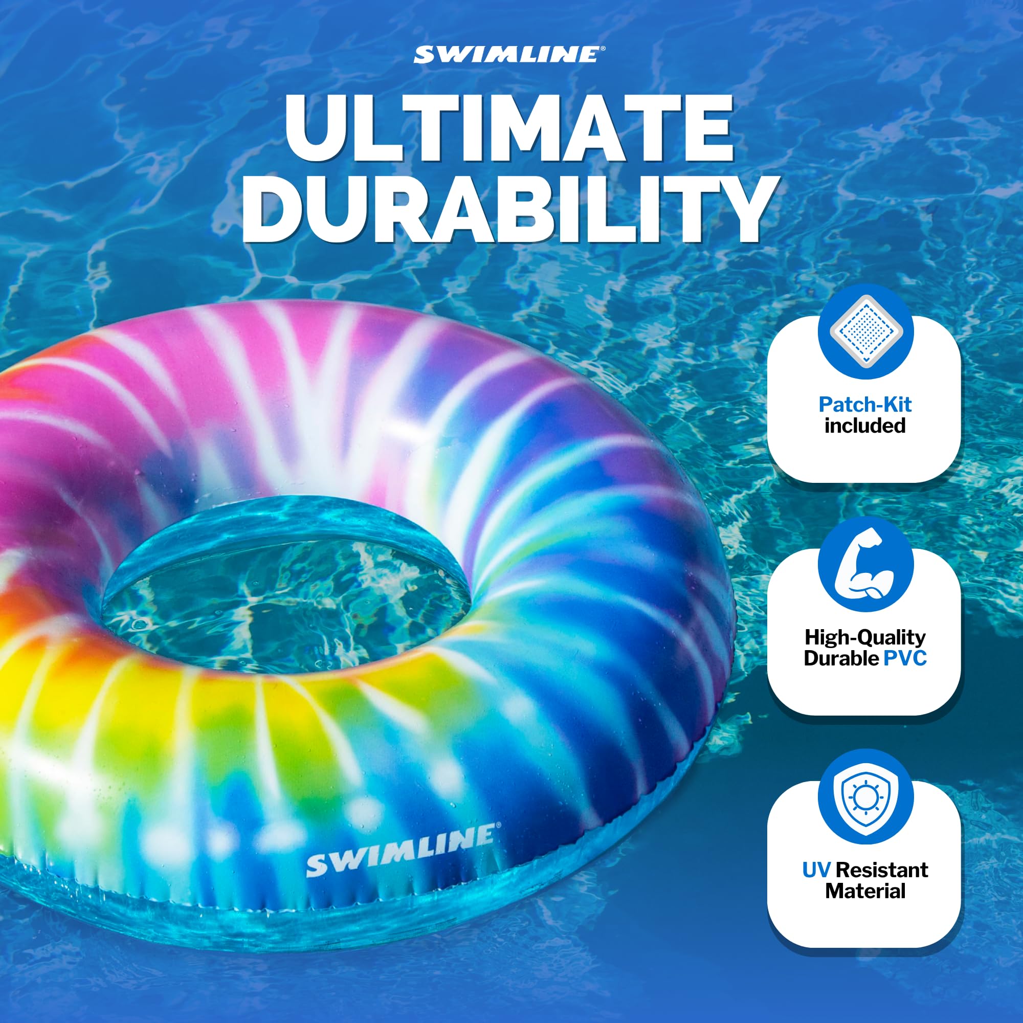 Swimline Tie Dye Spiral Pool Ring – 42-Inch Inflatable Vinyl Float for Adults & Teens