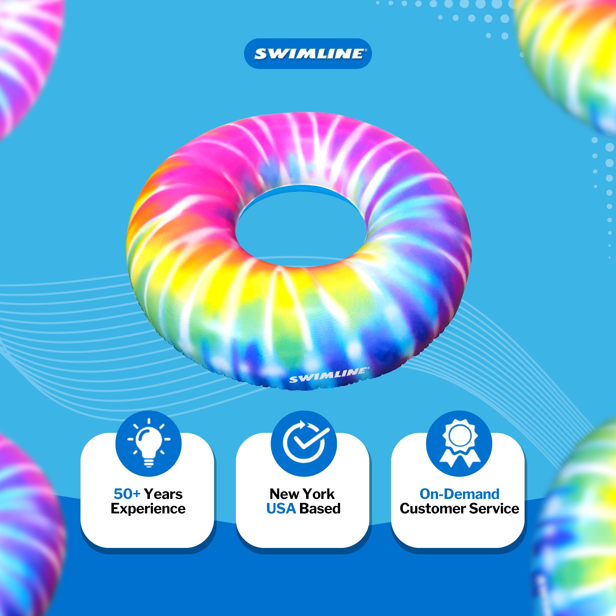 Swimline Tie Dye Spiral Pool Ring – 42-Inch Inflatable Vinyl Float for Adults & Teens