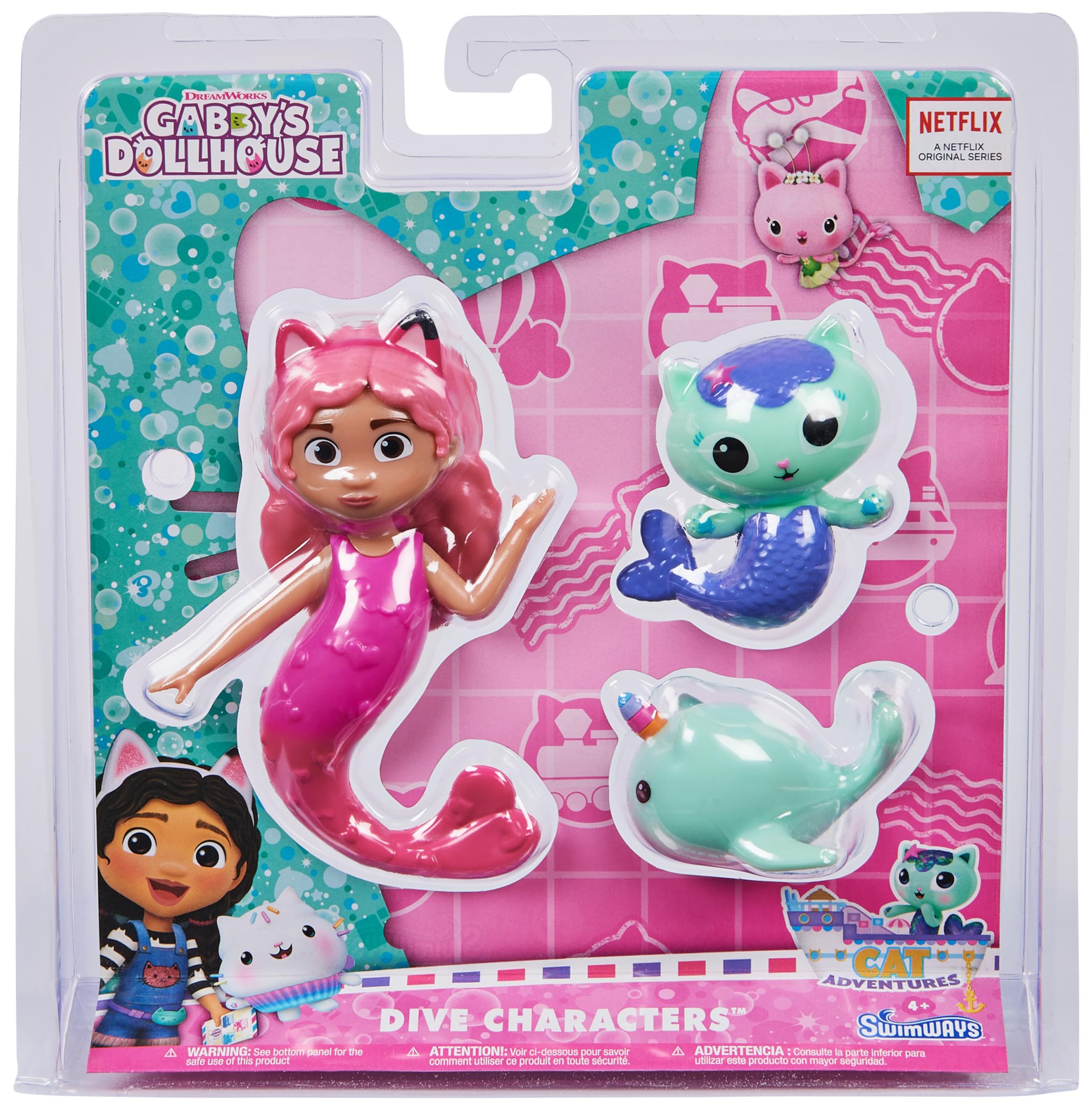 SwimWays Gabby's Dollhouse Dive Characters 3-Pack - Soft Flexible Pool Diving Toys for Kids Ages 5+