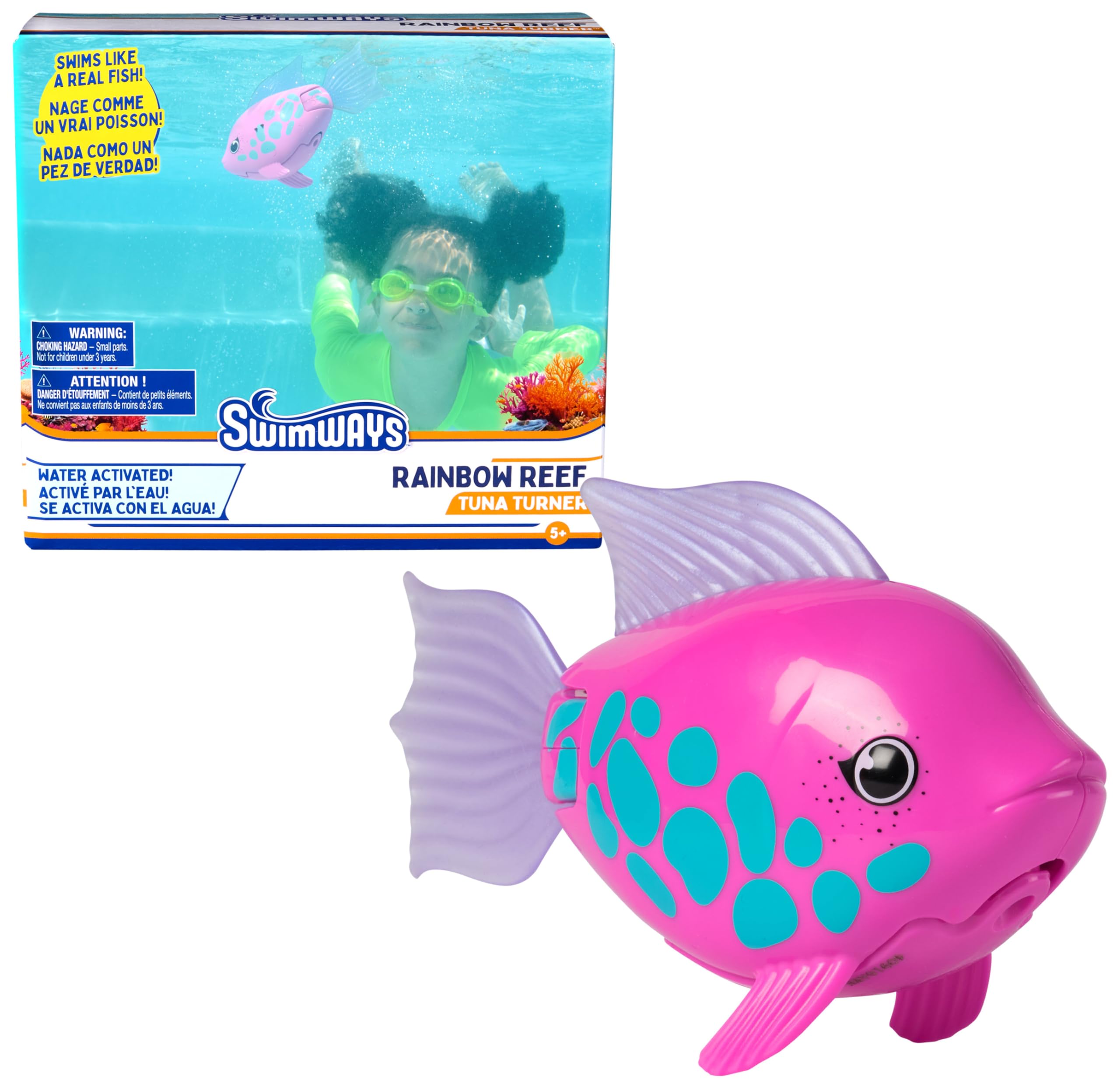 SwimWays Rainbow Reef Tuna Turner – Water-Activated Pool Toy for Kids Ages 5+