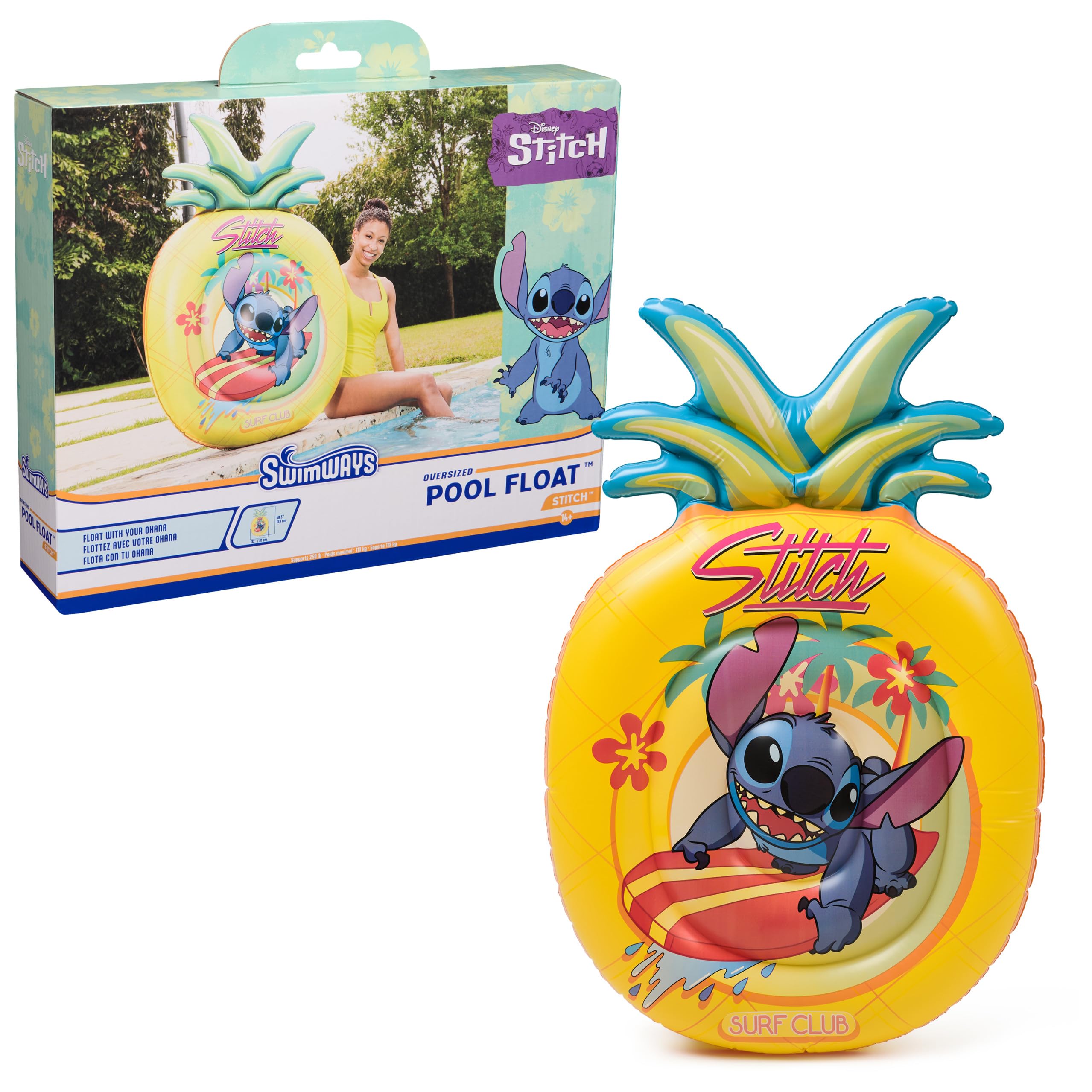 SwimWays Stitch Oversized Pool Float - Inflatable Pineapple Lounger for Ages 14+