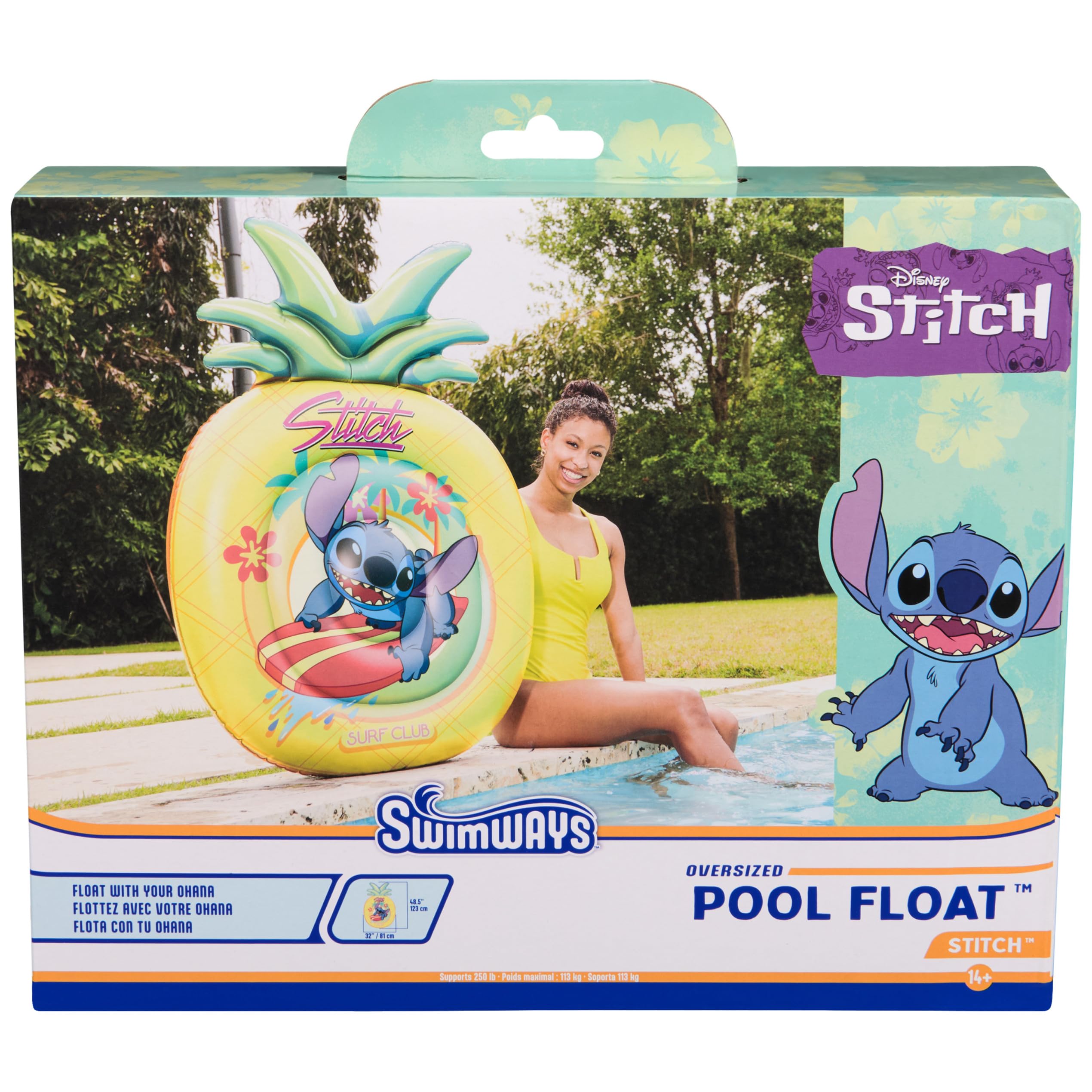 SwimWays Stitch Oversized Pool Float - Inflatable Pineapple Lounger for Ages 14+