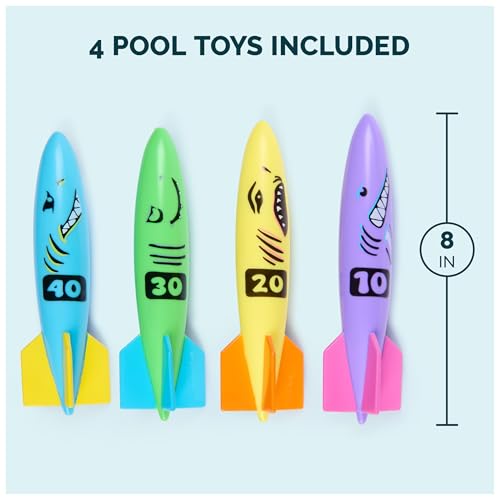 SwimWays Toypedo Bandits Dive Toys 4-Pack – Underwater Gliding Pool Toys for Kids Ages 5+