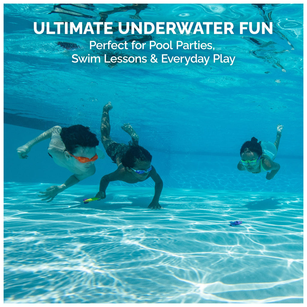 SwimWays Toypedo Bandits Dive Toys 4-Pack – Underwater Gliding Pool Toys for Kids Ages 5+