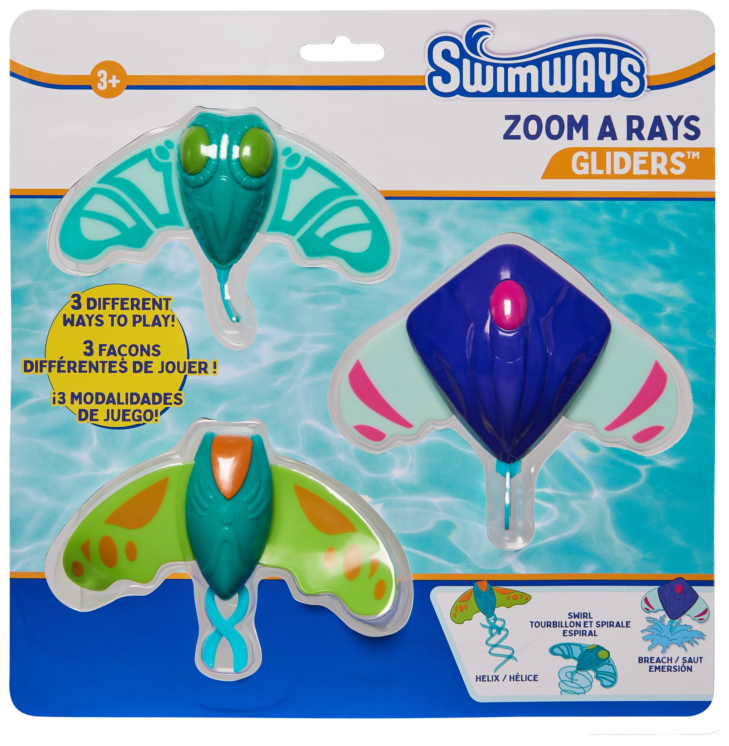 SwimWays Zoom-A-Rays 3-Pack: Self-Powered Water Toys for Kids 5+ – Pool Games & Swim Training