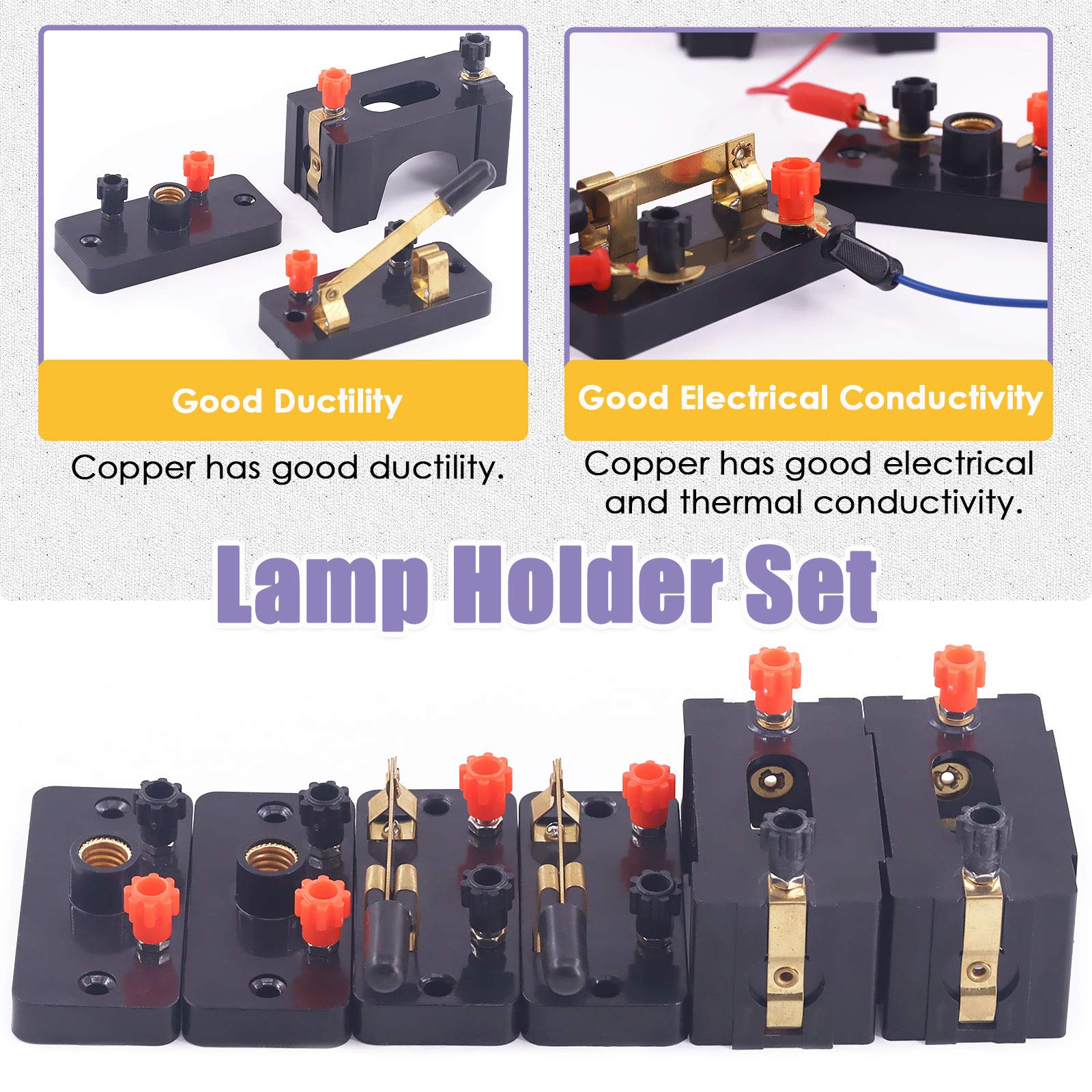 Swpeet 22-Piece Basic Circuit Kit for Physics Experiments - Wires, Battery Holders, Switches, Bulb Holders & E10 Bulbs