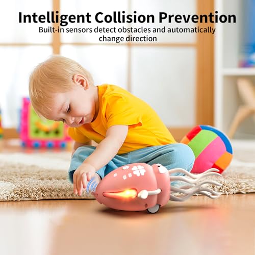 SWTOIPIG Pink Electric Dancing Octopus Toy with Lights, Music & Obstacle Avoidance for Tummy Time