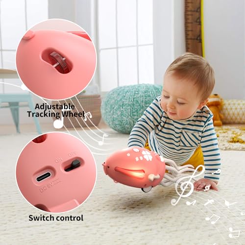 SWTOIPIG Pink Electric Dancing Octopus Toy with Lights, Music & Obstacle Avoidance for Tummy Time