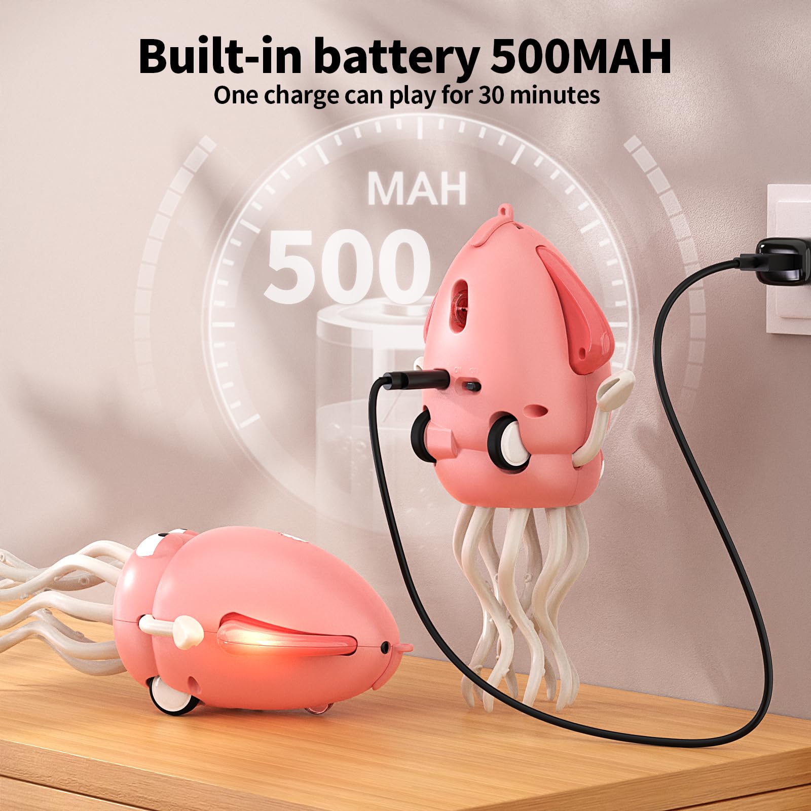 SWTOIPIG Pink Electric Dancing Octopus Toy with Lights, Music & Obstacle Avoidance for Tummy Time